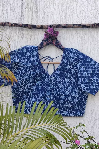 Blue premium cotton handblock printed blouse