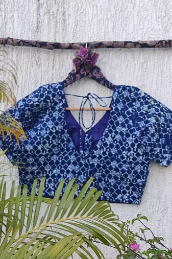 Blue premium cotton handblock printed blouse