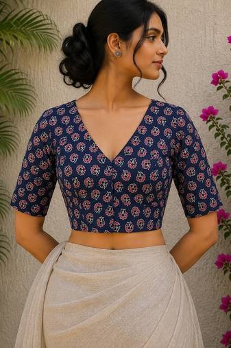 Blue premium cotton handblock printed blouse
