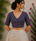 Blue premium cotton handblock printed blouse