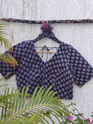 Blue premium cotton handblock printed blouse 3