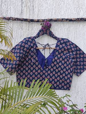 Blue premium cotton handblock printed blouse 4
