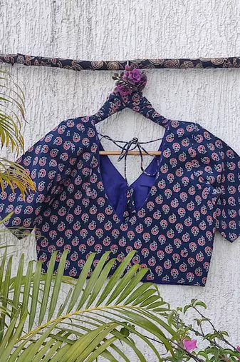 Blue premium cotton handblock printed blouse
