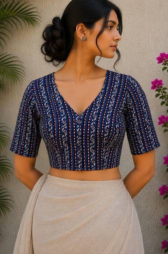 Blue premium cotton handblock printed blouse