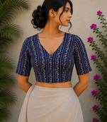 Blue premium cotton handblock printed blouse