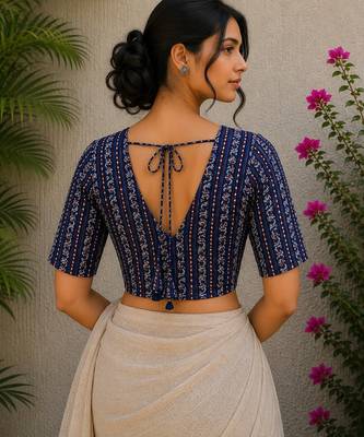 Blue premium cotton handblock printed blouse 2