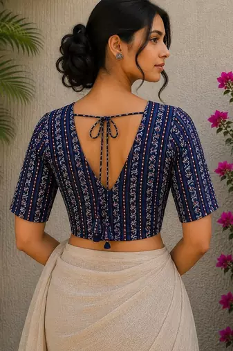 Blue premium cotton handblock printed blouse