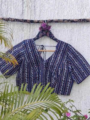 Blue premium cotton handblock printed blouse 3