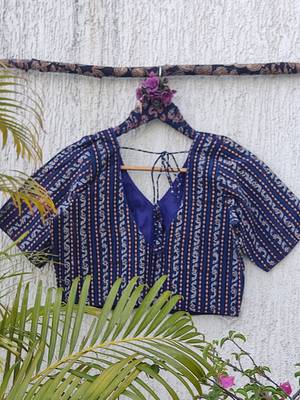Blue premium cotton handblock printed blouse 4