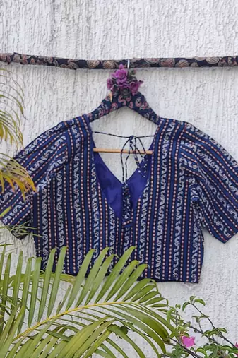Blue premium cotton handblock printed blouse