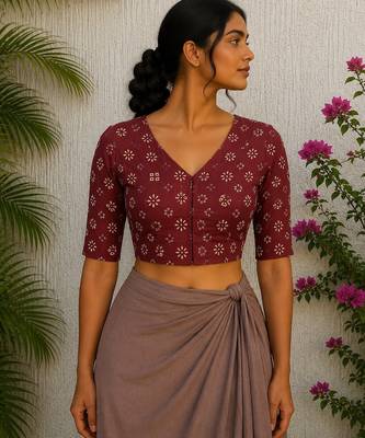 Brown premium cotton handblock printed blouse 1