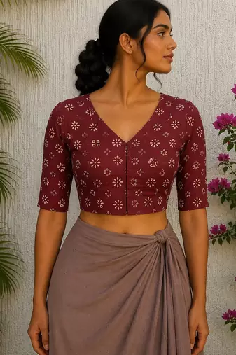 Brown premium cotton handblock printed blouse