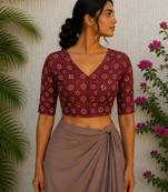 Brown premium cotton handblock printed blouse