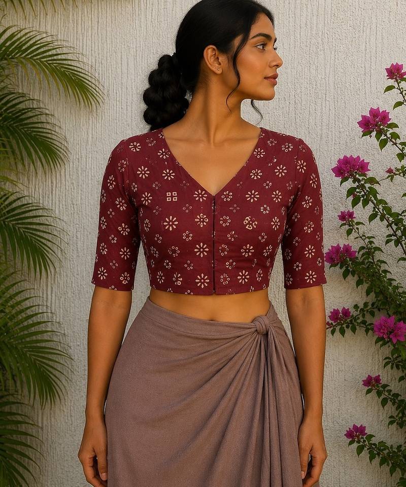 Brown premium cotton handblock printed blouse