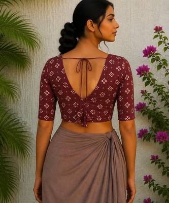 Brown premium cotton handblock printed blouse 2