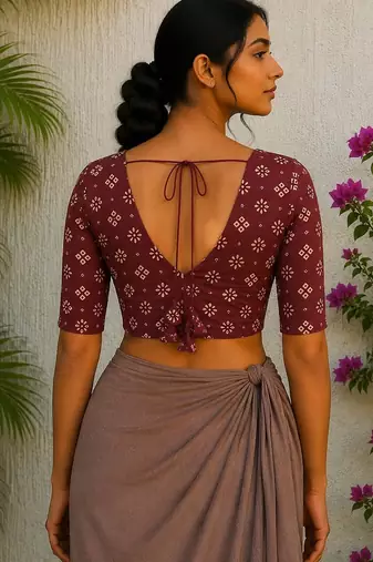 Brown premium cotton handblock printed blouse