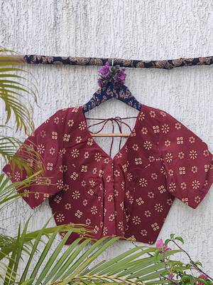 Brown premium cotton handblock printed blouse 3
