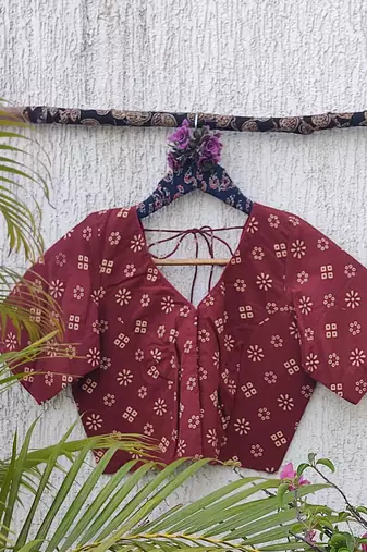 Brown premium cotton handblock printed blouse