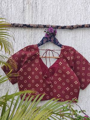 Brown premium cotton handblock printed blouse 4