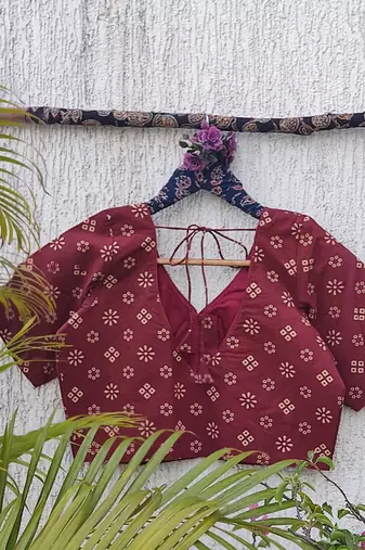 Brown premium cotton handblock printed blouse