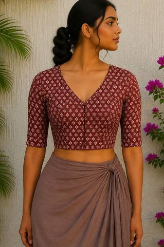 Brown premium cotton handblock printed blouse