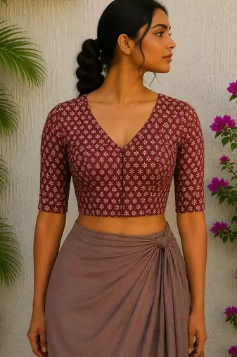 Brown premium cotton handblock printed blouse