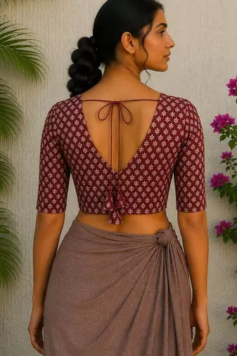 Brown premium cotton handblock printed blouse