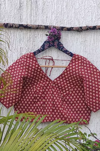 Brown premium cotton handblock printed blouse