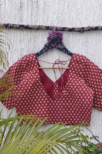 Brown premium cotton handblock printed blouse