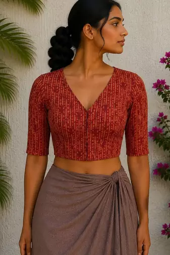Brown premium cotton handblock printed blouse