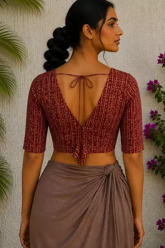 Brown premium cotton handblock printed blouse