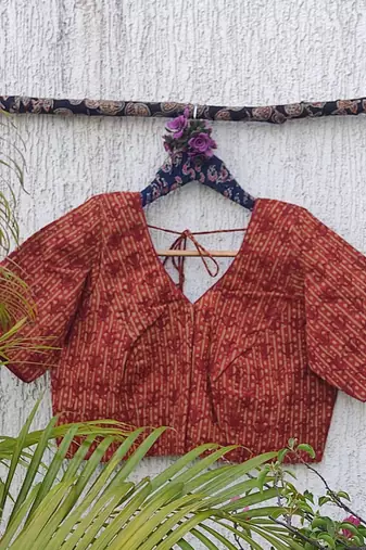 Brown premium cotton handblock printed blouse