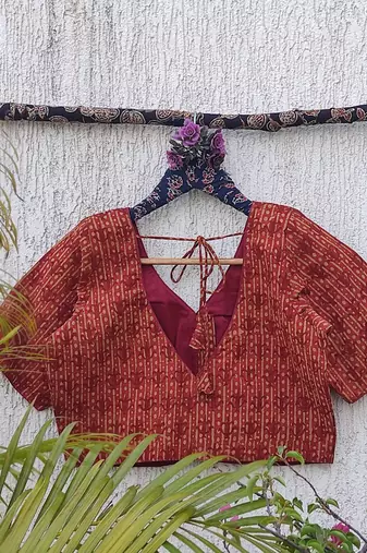 Brown premium cotton handblock printed blouse