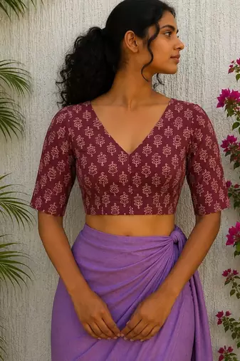 Brown premium cotton handblock printed blouse