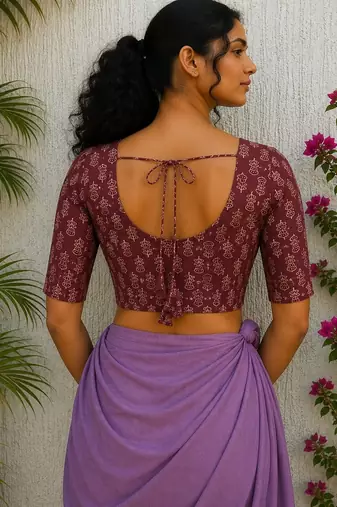 Brown premium cotton handblock printed blouse