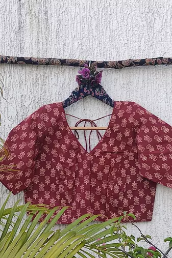 Brown premium cotton handblock printed blouse