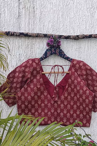 Brown premium cotton handblock printed blouse