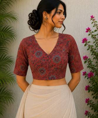 Brown premium cotton handblock printed blouse 1