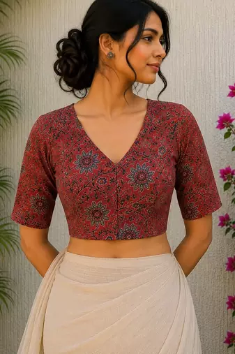 Brown premium cotton handblock printed blouse