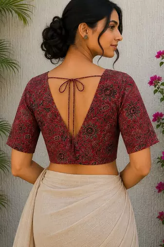 Brown premium cotton handblock printed blouse