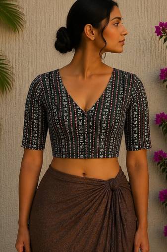 Green premium cotton handblock printed blouse