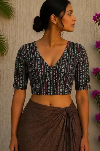 Green premium cotton handblock printed blouse