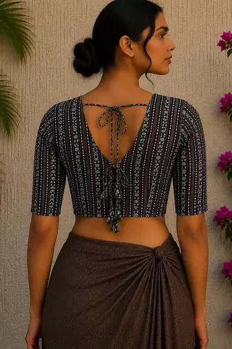 Green premium cotton handblock printed blouse