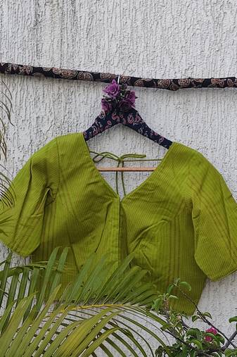 Green premium cotton handblock printed blouse