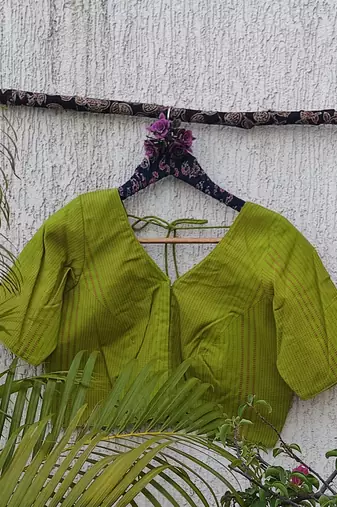 Green premium cotton handblock printed blouse
