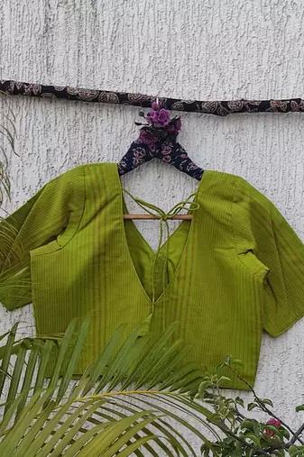 Green premium cotton handblock printed blouse