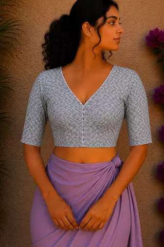 Grey premium cotton handblock printed blouse