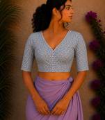 Grey premium cotton handblock printed blouse