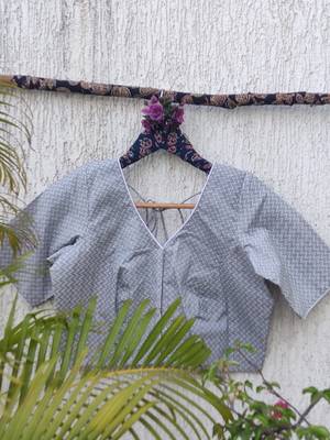 Grey premium cotton handblock printed blouse 3