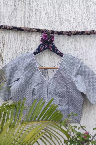 Grey premium cotton handblock printed blouse